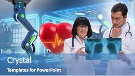  Presentation with monitoring - PPT layouts featuring medical robot surgery - telemedicine concept with remote monitoring background and a teal colored foreground