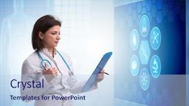  Presentation with telemedicine - Cool new PPT layouts with remote patient monitoring - woman doctor in telemedicine concept backdrop and a light blue colored foreground