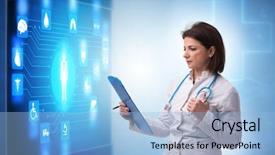  Presentation with telemedicine - Theme with remote patient monitoring - woman doctor in telemedicine concept background and a light blue colored foreground