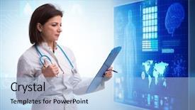  Presentation with telemedicine word cloud concept - Audience pleasing presentation consisting of remote patient monitoring - woman doctor in telemedicine concept backdrop and a light blue colored foreground