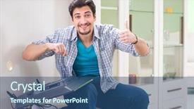  Presentation with young - Colorful slide deck enhanced with remote signal - young man husband repairing tv backdrop and a  colored foreground