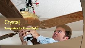  Presentation with electrician - Presentation theme with removing an old ceiling fan background and a tawny brown colored foreground