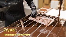  Presentation with chocolate shop - Slide deck with removing excess chocolate from mold background and a tawny brown colored foreground