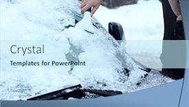  Presentation with windshield - Theme enhanced with removing snow from car windshield closeup background and a sky blue colored foreground