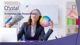  Presentation with female office graphics - Colorful presentation design enhanced with remuneration - young female designer working backdrop and a sky blue colored foreground