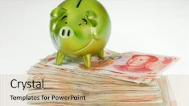 Presentation with pay restaurant bill bill bank - Colorful slide deck enhanced with ren - piggy bank and one-hundred rmb backdrop and a coral colored foreground