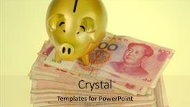  Presentation with piggy bank - PPT layouts featuring ren - piggy bank and one-hundred rmb background and a coral colored foreground