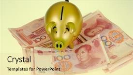  Presentation with piggy bank - PPT layouts with ren - piggy bank and one-hundred rmb background and a blonde colored foreground