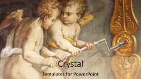  Presentation with angels - Presentation theme enhanced with renaissance - old fresco with couple background and a soft green colored foreground