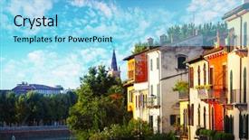  Presentation with city buildings - Beautiful presentation theme featuring renaissance architecture - colored buildings of verona city backdrop and a light blue colored foreground
