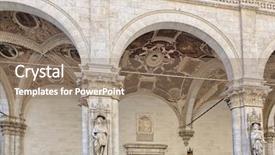  Presentation with vault - Slide deck with renaissance painting - famous house loggia della mercanzia background and a coral colored foreground