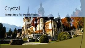  Presentation with renaissance - Beautiful presentation featuring renaissance castle - peles museum sinaia romania backdrop and a light blue colored foreground