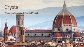  Presentation with renaissance - Slides enhanced with sunlight though hole of memorial monument by sea at roving croatia background and a tawny brown colored foreground