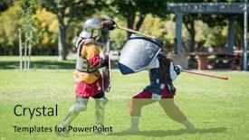  Presentation with knights - Cool new PPT layouts with renaissance medieval knights sword fighting backdrop and a mint green colored foreground