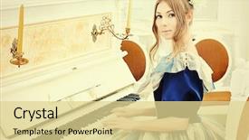  Presentation with renaissance era - Cool new presentation design with renaissance music - beautiful young woman in medieval backdrop and a blonde colored foreground