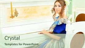  Presentation with renaissance era - PPT layouts consisting of renaissance music - beautiful young woman in medieval background and a soft green colored foreground