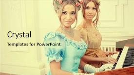  Presentation with renaissance era - Slides consisting of renaissance music - two beautiful women in medieval background and a blonde colored foreground