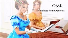  Presentation with renaissance era - PPT theme with renaissance music - two beautiful women in medieval background and a pink colored foreground