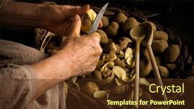  Presentation with renaissance - Slides with renaissance old master portrait of female hands peeling potatoes at a fireplace background and a tawny brown colored foreground