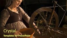  Presentation with spinning wheel - PPT layouts consisting of renaissance-old-master-portrait background and a tawny brown colored foreground