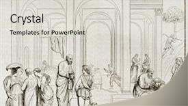  Presentation with old wooden door antique - Presentation theme having renaissance painting - bas-relief depicting esau and jacob background and a light gray colored foreground