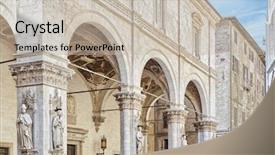  Presentation with vault - Colorful presentation theme enhanced with renaissance painting - famous house loggia della mercanzia backdrop and a soft green colored foreground