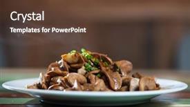  Presentation with chinese food - PPT theme consisting of renal - pig kidney chinese food background and a tawny brown colored foreground