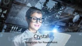  Presentation with tablet - Slide deck with biochemistry - woman doctor use tablet mixed background and a light blue colored foreground