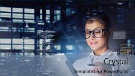  Presentation with tablet - Theme with medicine tcnology - woman doctor use tablet mixed background and a seafoam green colored foreground