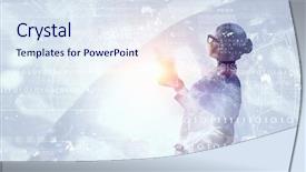  Presentation with tablet - Colorful slide set enhanced with woman doctor use tablet mixed backdrop and a sky blue colored foreground