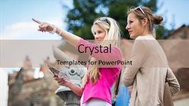  Presentation with women - Amazing theme having renessaince - two pretty young women sightseeing backdrop and a coral colored foreground