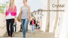  Presentation with walking - Slide set having renessaince - two pretty young women walking background and a lemonade colored foreground