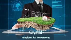  Presentation with ecology - Colorful slide set enhanced with renew power - young businessman presenting a perfect backdrop and a ocean colored foreground