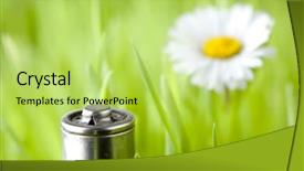  Presentation with battery - Slides with renewable energy - battery on a fresh grass background and a yellow colored foreground