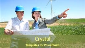  Presentation with industrial - Cool new PPT theme with renewable energy - engineers checking on industrial site backdrop and a tawny brown colored foreground