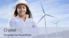  Presentation with environmental - Slide deck with renewable energy - environmental engineer standing with arms background and a light blue colored foreground