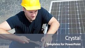  Presentation with solar panel - PPT theme featuring renewable energy - green job series - young background and a ocean colored foreground