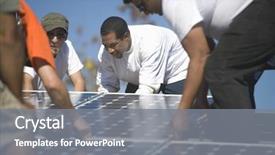  Presentation with solar panel - Slides having renewable energy - group of multiethnic engineers placing background and a gray colored foreground