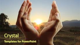  Presentation with sun energy - Presentation having renewable energy - hands the evening sun background and a tawny brown colored foreground