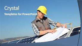  Presentation with energy solar - Amazing slides having renewable energy - man standing by solar panels backdrop and a teal colored foreground