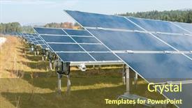  Presentation with solar panels - Slides enhanced with renewable energy - man working with solar panels background and a tawny brown colored foreground