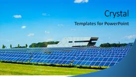  Presentation with solar panels - Beautiful presentation theme featuring renewable energy - modern solar panels in europe backdrop and a cyan colored foreground