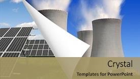  Presentation with nuclear energy - Amazing PPT theme having renewable energy - solar panels and nuclear power backdrop and a coral colored foreground