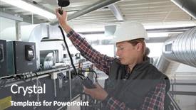  Presentation with energy air - Colorful presentation theme enhanced with renewable energy - technician controlling air quality backdrop and a dark gray colored foreground