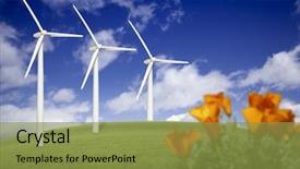  Presentation with wind turbines - Cool new slide deck with renewable energy - wind turbines against dramatic sky backdrop and a gold colored foreground