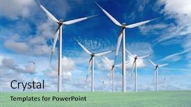  Presentation with wind turbines - Cool new presentation theme with renewable energy - wind turbines on blue sky backdrop and a light blue colored foreground
