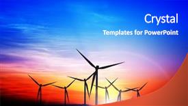  Presentation with wind turbines - Beautiful PPT layouts featuring renewable energy - wind turbines silhouette at sunset backdrop and a cobalt blue colored foreground