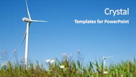  Presentation with electrical energy electric power lines - Audience pleasing PPT theme consisting of renewable energy - windmill for electric power production backdrop and a teal colored foreground