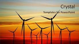  Presentation with windmill - Presentation theme enhanced with renewable energy - windmill on the sunset background and a soft green colored foreground