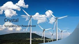  Presentation with wind turbines - Colorful presentation enhanced with renewable energy electricity - wind turbines in the mountain backdrop and a light blue colored foreground
